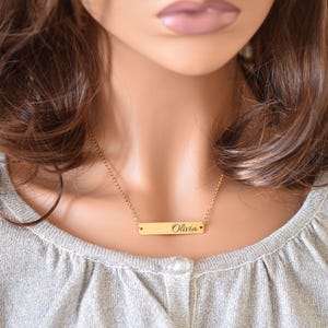 Personalisierte gravierte Name Bar Halskette - Benutzerdefinierte Initial Bar Kette Schmuck - Gold, Rosegold, Silber - Perfektes Geschenk für Frauen Geburtstag Mutter