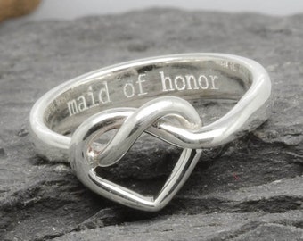 Personalized Infinity Ring Heart Ring Maid of Honor Ring Personalized Gift for Mom Engraved Ring Custom Ring Bridesmaid Gift for Her
