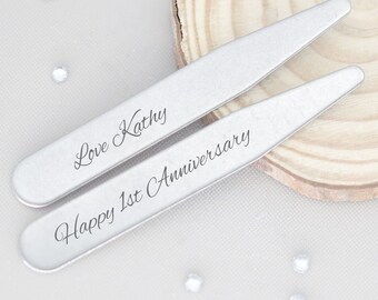 Personalized Collar Stays, Anniversary Gift for Husband, Engraved Gift for Husband, Stainless Steel Collar Stays Anniversary Date