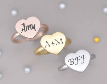 Personalized Ring Custom Name Ring Personalized Gift for Her Gold Ring Silver Ring Gift for Mom Grandma Gifts Engraved Sister Heart Ring