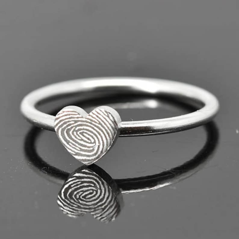 Fingerprint Ring, Fingerprint Jewelry, Stacking Ring, Heart Ring, Engraved Ring, Personalized Jewelry, Bridesmaid Gift, Best Friend
