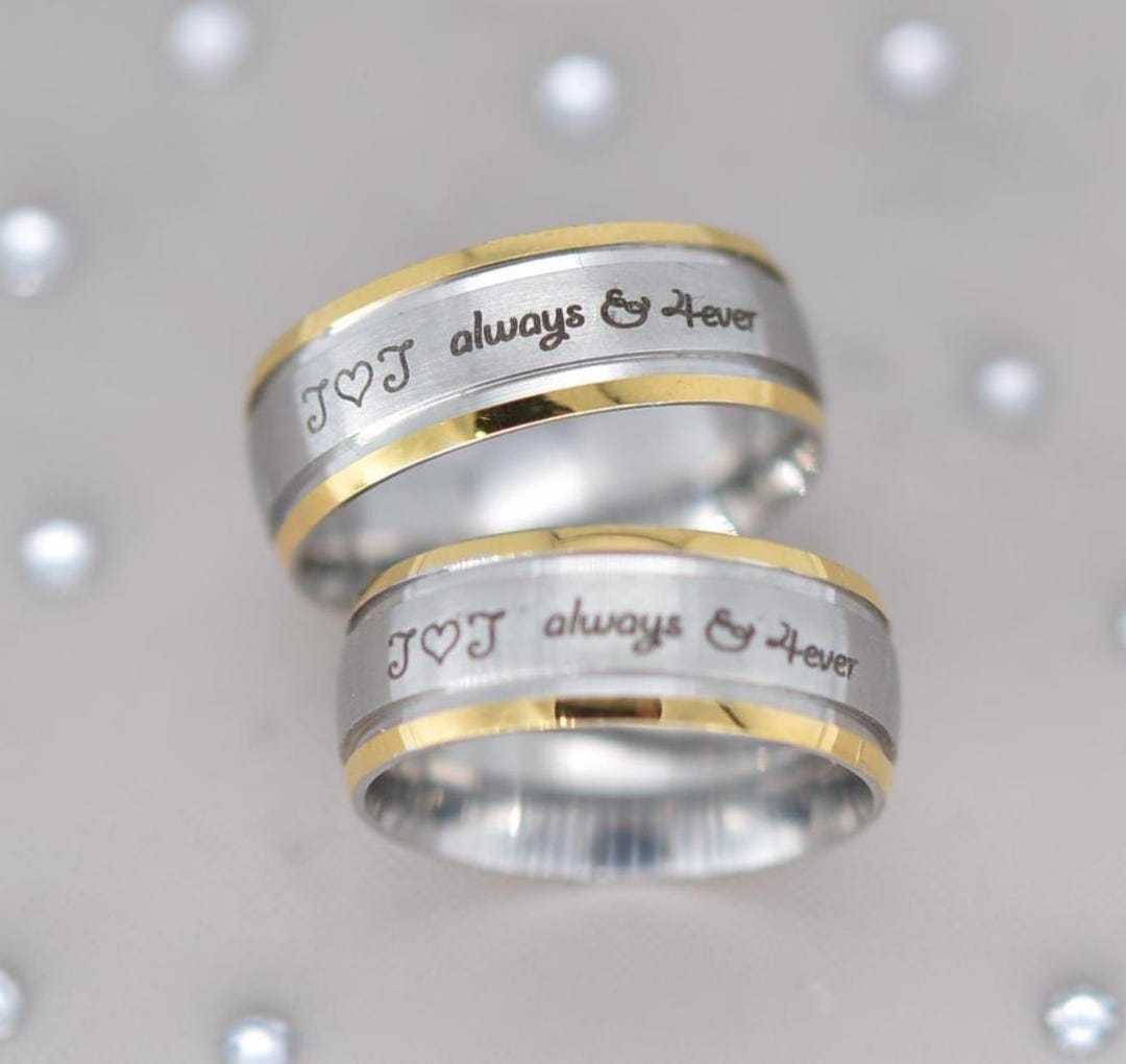 Personalized Engraved Couple Rings Stainless Steel Two Tone Custom ...