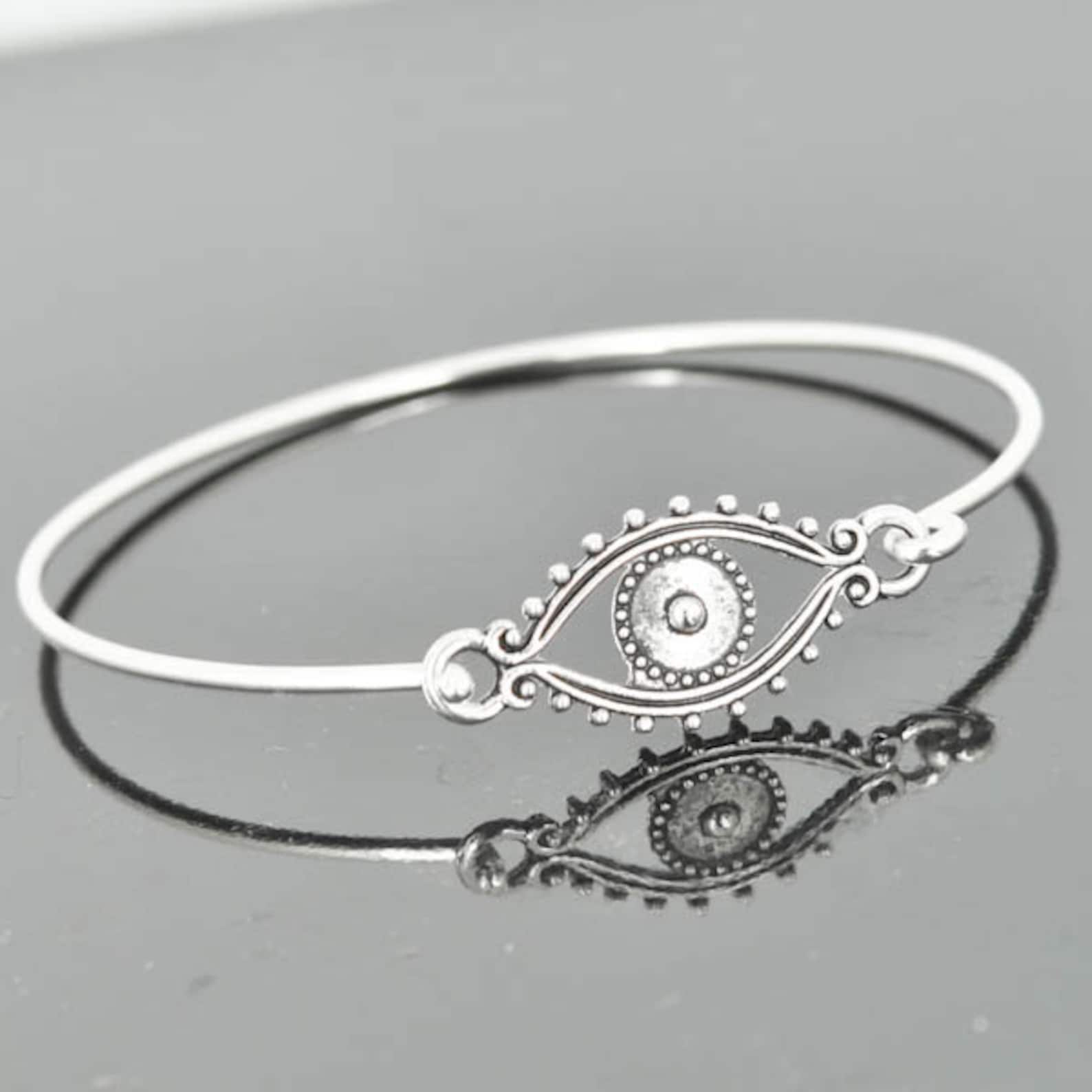 Evil Eye Bangle Sterling Silver Bangle Evil Eye Bracelet Etsy