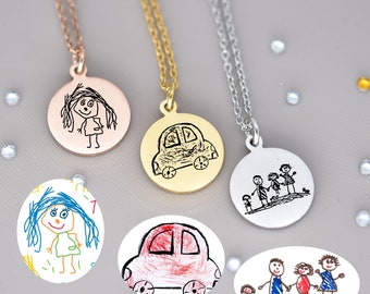 Actual Kids Drawing Necklace Children Artwork Necklace Kid Art Gift Personalized Necklace Mom Gift Grandma Gift Handwriting Necklace