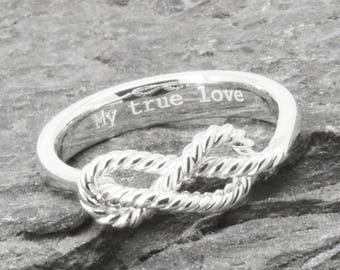 Personalized Ring Initial Ring Knot Ring Gift for Her Gift for Mom Jewelry Custom Ring Engraved Ring Love Maid of Honor Ring Sisters Ring