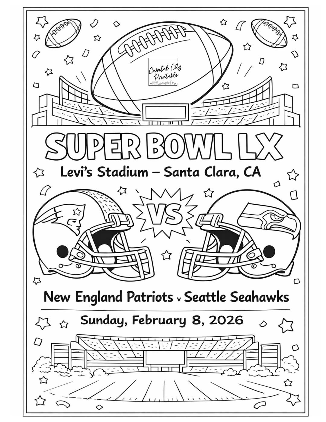Super Bowl LX Coloring Book - Patriots Seahawks - Etsy