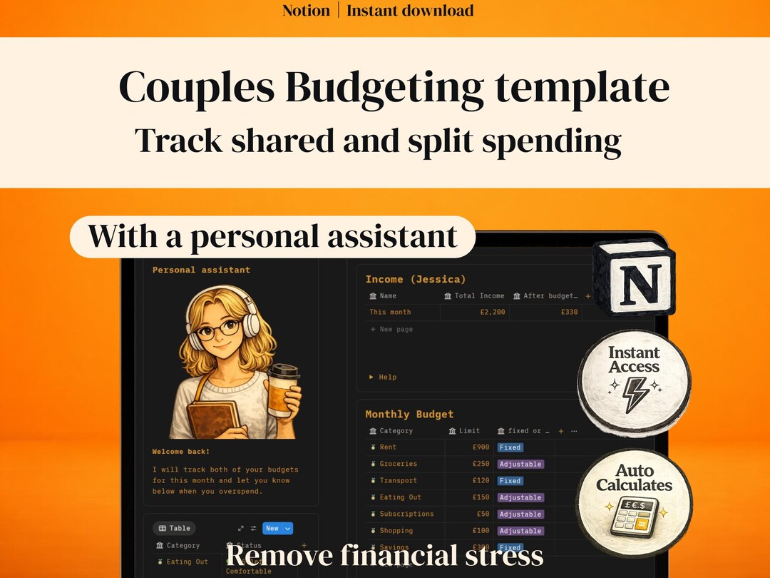 Couples Budget Planner Notion Template Monthly Expense Tracker Shared ...