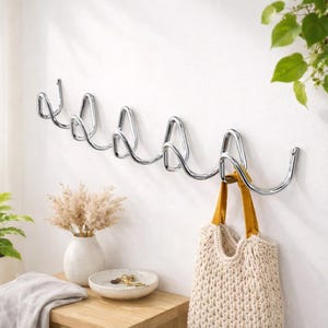 Minimalist Wall Hook Rack 50cm | Chrome Metal Coat Hooks | Entryway Wall Organizer | Modern Behind Door Coat Hanger