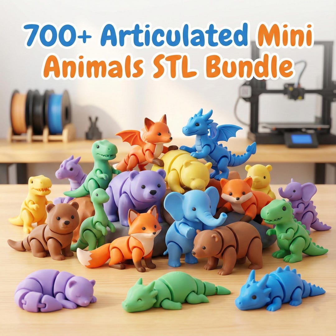 1000 Mini Flexi Animal Articulated STL 3MF Files For 3D Printing 