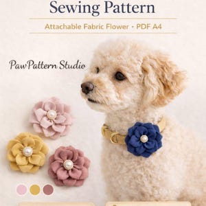 Wzór do szycia obroży dla psa z kwiatkiem | Kwiatek z materiału do przyszycia (PDF A4, rozmiary S/M/L)