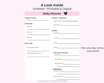 Planificador diario para mamás ocupadas / Imprimible y digital / Horario diario sencillo, comidas y cuidado personal / Planificador para mamás sin fecha