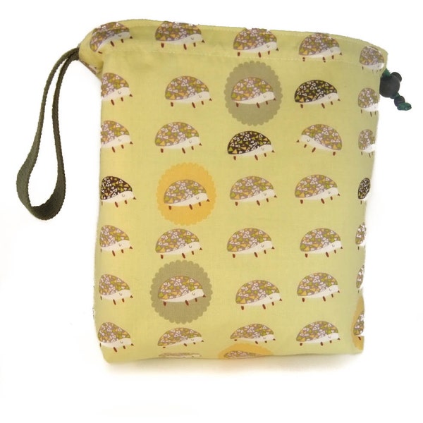 Knitting Project Bag - Small/Sock Drawstring WIP Bag - Hedgehogs