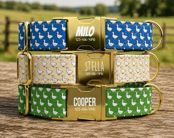 Collar para perro personalizado con estampado de ganso y correa, collar para mascota con nombre personalizado, lindo collar para perro con diseño de animales de granja TPNS-114