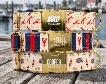 Coastal Lobster Dog Collar Personalized with Leash, Nautical Pet  TPNS-155