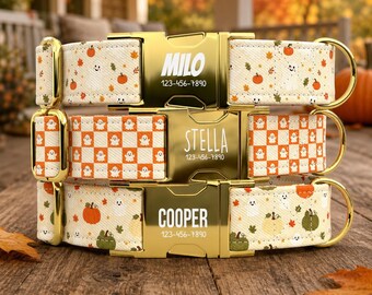 Personalized Halloween Dog Collar with Leash, Cute Ghost Dog Collar TPNS-165