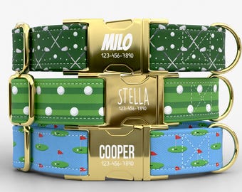 Golf Personalized Dog Collar with Leash, Custom Engraved Name, Golf Ball & Club Pet Accessory TPNS-44