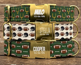 Football Gear Personalized Dog Collar with Leash, Custom Pet Dog Collar, Dog Name Collar, Helmet Field Pattern Pet Collar TPNS-111