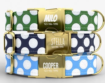 Golf Personalized Dog Collar with Leash, Golf Ball Dog Collar, Custom Name Pet Dog Collar TPNS-92