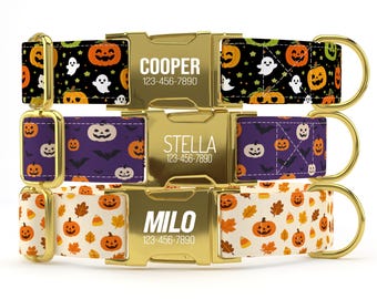 Spooky Halloween Personalized Dog Collar with Leash, Custom Name Pet Collar, Pumpkin Ghost Dog Collar, Custom Pet Collar TPNS-174