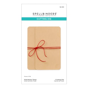 May include: A Spellbinders cutting die package featuring two rectangular, light brown cardstock pieces tied with red twine. The package includes the text "SPELLBINDERS PAPER ARTS CUTTING DIE" and "Field Notes Twine".