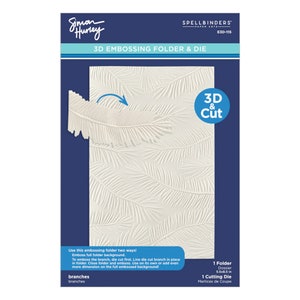 May include: A white 3D embossing folder and die set with a branch design. The package includes a folder and a cutting die. The text on the package reads "3D Embossing Folder & Die" and "branches". The folder measures 5.5 x 8.5 inches.