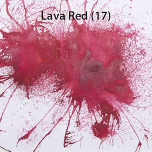 May include: A splatter of red ink on a white background. The ink is a deep red colour and has a slightly textured appearance. The text "Lava Red (17)" is written in black at the top of the image.