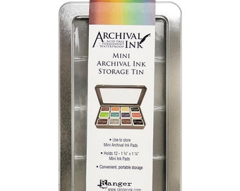 Tim Holtz Mini Archival Ink Storage Tin - Ranger AIMA58434 Holds 12 Mini Archival Ink Pads and Spellbinder's Betterpress Ink Pads