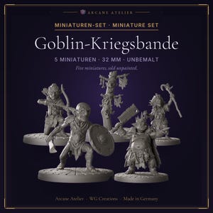 Goblin-Kriegsbande mit Häuptling und Schamane – 3D-Druck 5er-Set 32-mm-Resin-Miniaturen, unbemalt – für DnD & Tabletop-Rollenspiele