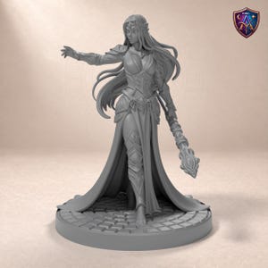 Mensch-Magierin im langen Gewand – 3D-Druck 32/54/75-mm-Resin-Miniatur, unbemalt – für DnD & Tabletop-Rollenspiele
