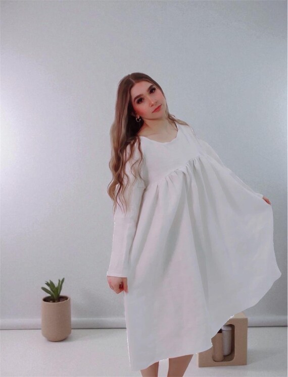 Long Sleeve Linen Dress , 100 % Washed Linen,doll Dress, Spring Linen Dress, Boho Dress, Women's Linen Dress, Boho Clothing, Boho Weddings