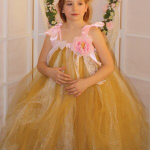 Golden fairy amazing flower girl dress,weddings,birthdays,fairy costume tutu,tulle dress