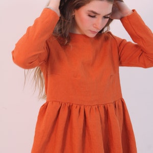 Long sleeve linen dress , 100 % washed linen, fall dress, spring linen dress, boho dress, women’s linen dress, boho clothing