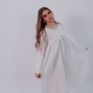Long sleeve linen dress , 100 % washed linen,doll dress, spring linen dress, boho dress, women’s linen dress, boho clothing, boho weddings