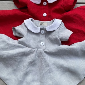 Linen girls  red dress, silver dress, Peter Pan collar linen Christmas dress, circle skirt,birthday dress, photo prop, vintage girls dress