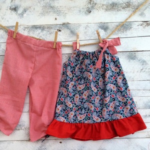 Girls two piece set paisley print,toddler clothes,children clothing navy blue and red