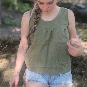 100% washed handmade linen top, linen tank top, ruffled top,summer top, women’s linen tank top