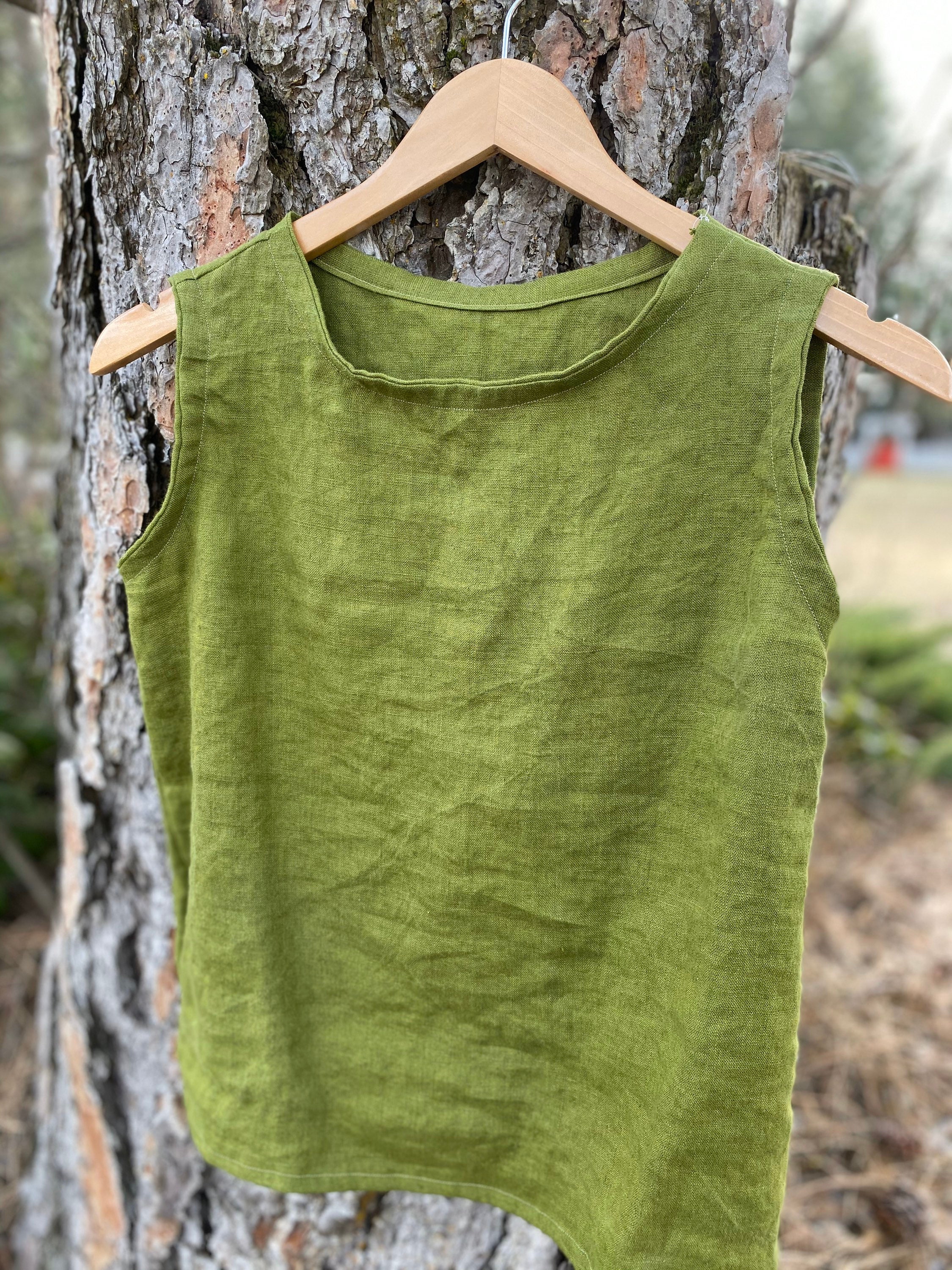 Green linen shirt womens sales