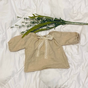 Baby girl, toddler, newborn linen long sleeve top with lace vintage top for photography, photo prop available in many colors