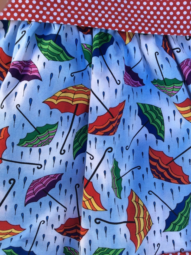 Girls rainy day umbrella blue an red cotton skirt back to school
