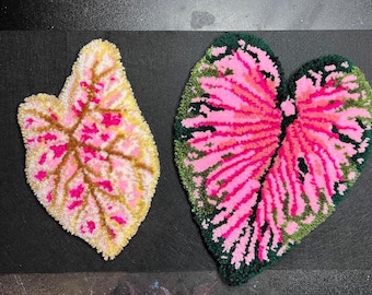 Alfombra con mechones de hojas tropicales rosas, alfombra de suelo/pared, decoración botánica para el hogar con diseño de monstera, hoja en forma de corazón