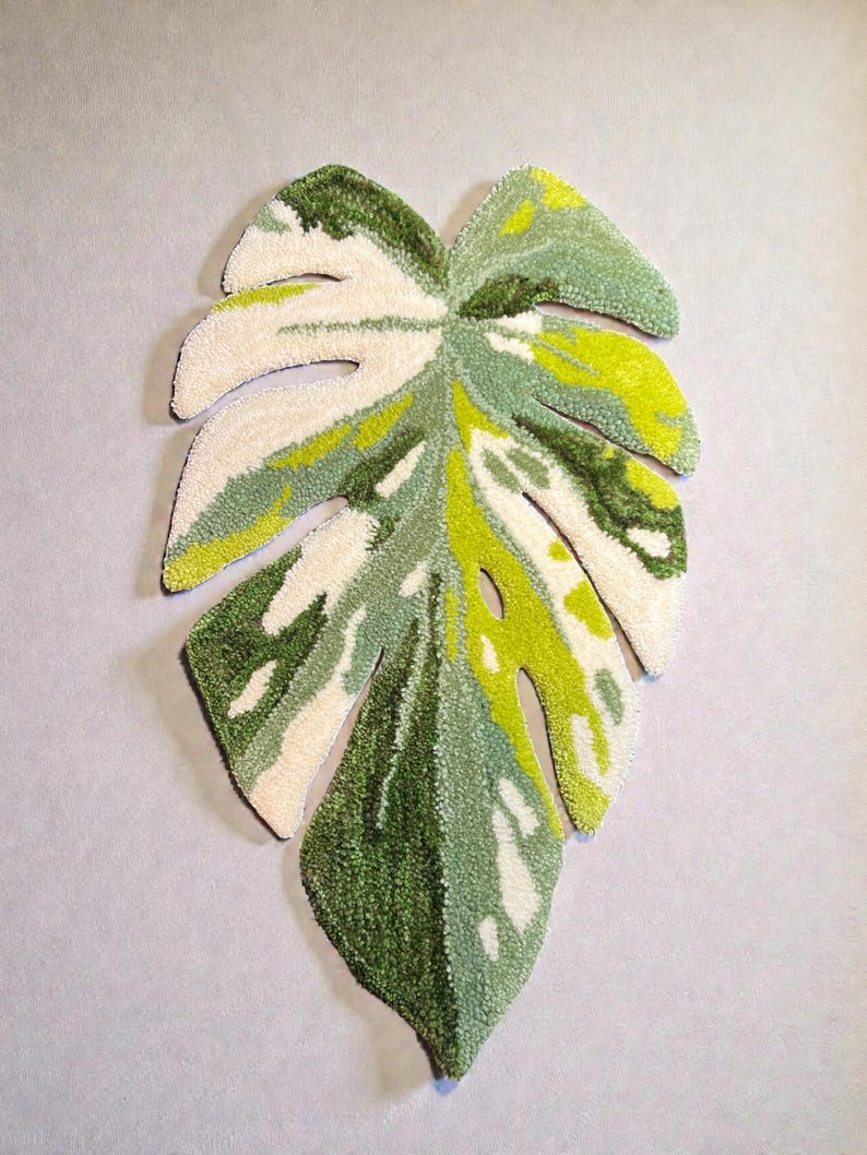 Monstera Tufted Rug, Tropical Botanical Leaf Carpet, Handmade Tufting ...
