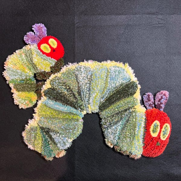 Caterpillar Tufted Rug – Handmade Mixed Yarn Creature, Soft Fluffy Floor & Wall Decor