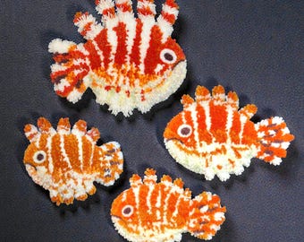 Grumpy Lion Fish Tufted Rug, Handmade Fuzzy Wall & Floor Decor, Desk Mat or Coaster