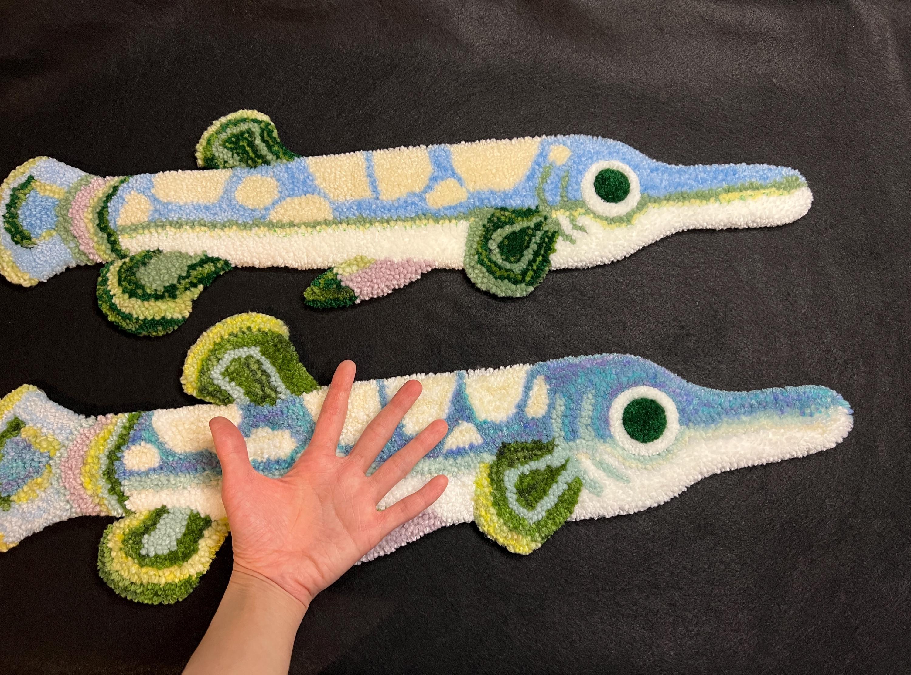 Sword Fish Rug Large Blue Garfish Tufted Rug, Handmade Fish Desk Mat, Keyboard Rug ...