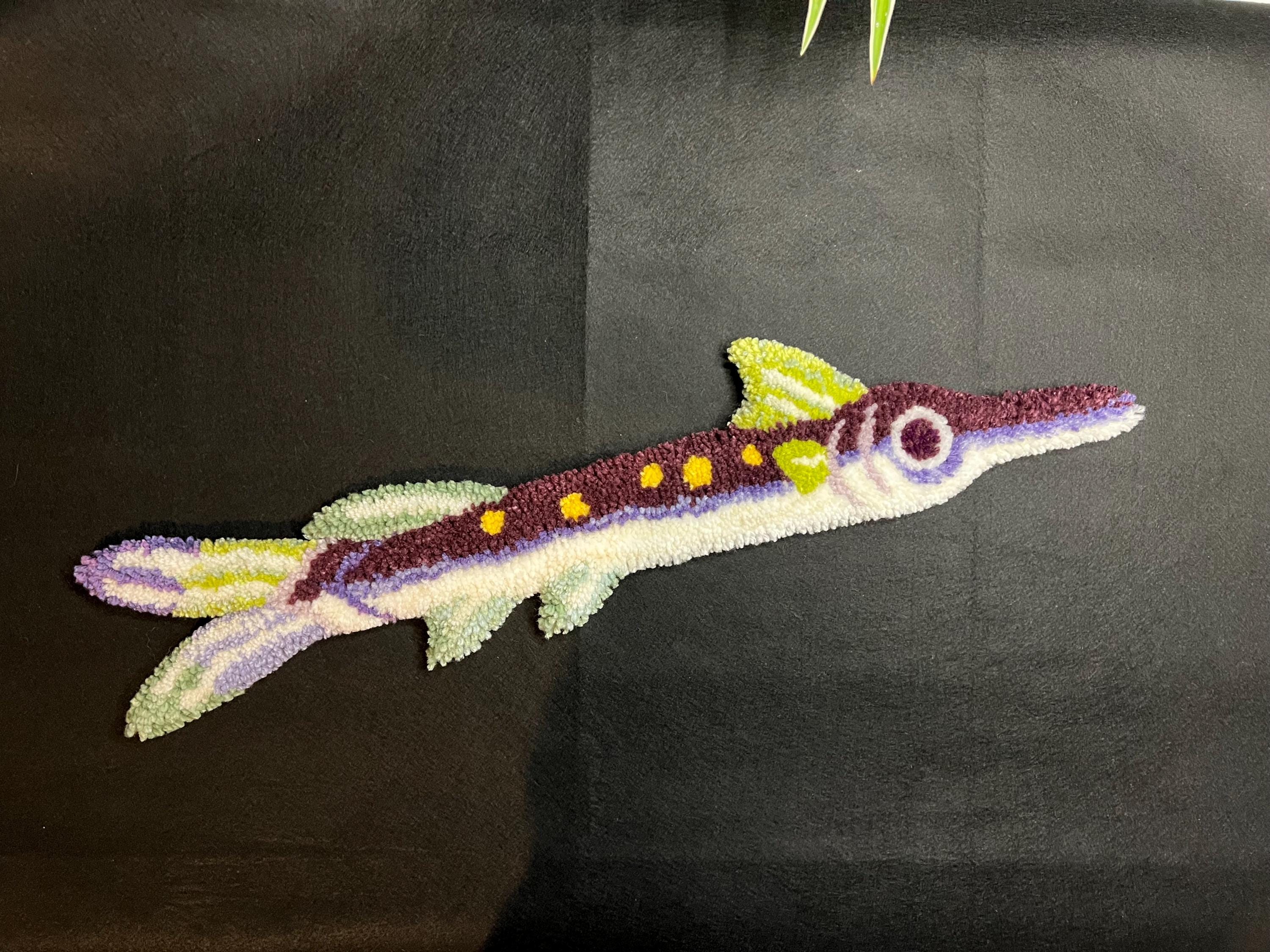 Sword Fish Rug Swordfish Garfish Tufted Rug, Handmade Fish Creature, Wall and Floor ...