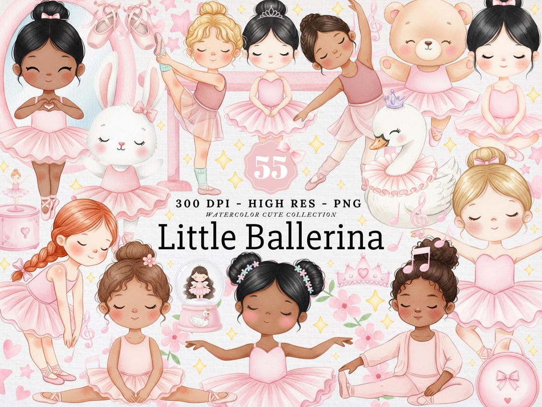 Watercolor Little Ballerina Clipart Cute Girl Dancer PNG Bundle ...