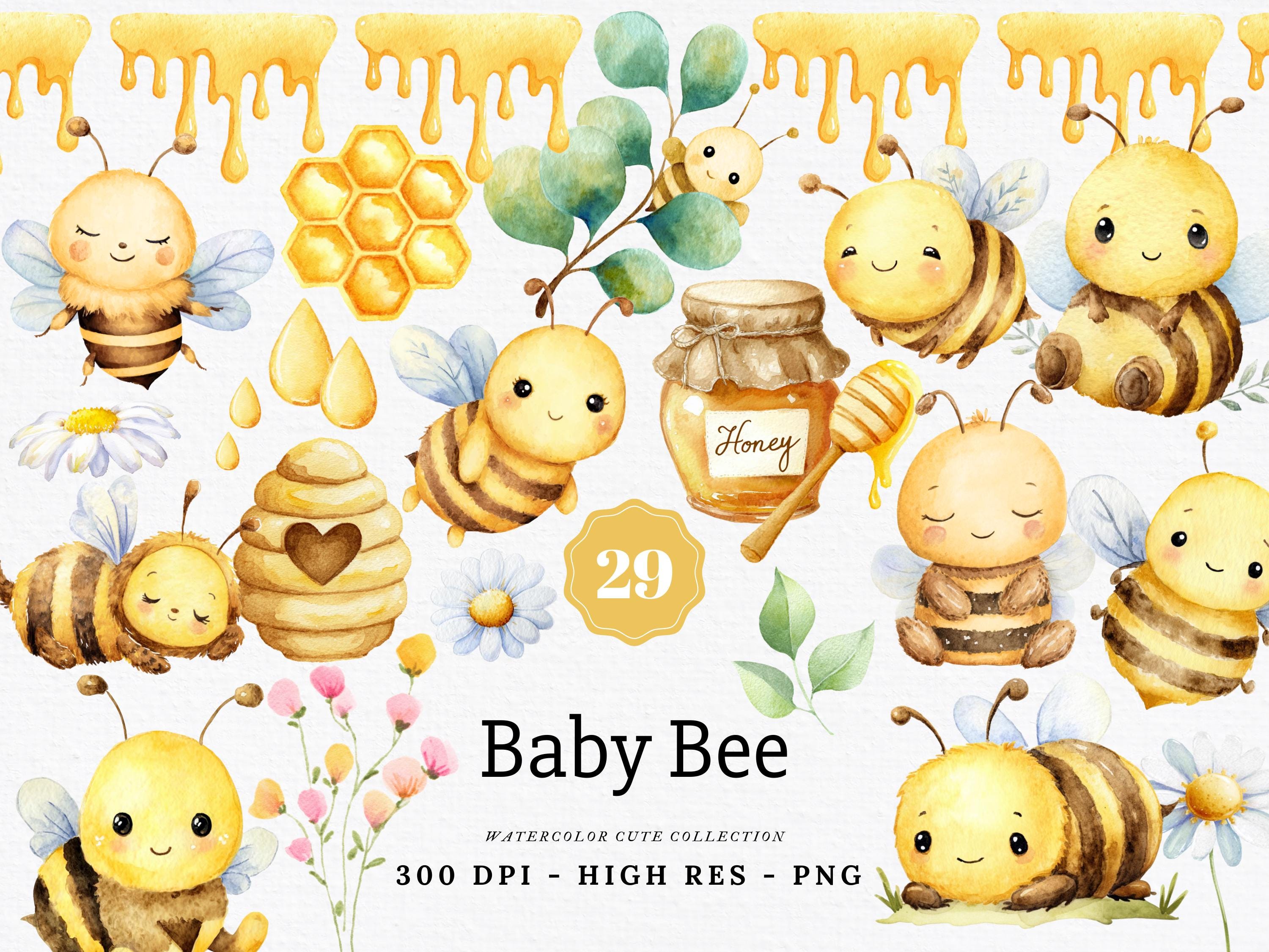 Watercolor Baby Bee Clipart Bundle, Cute Bumblebee PNG for Nursery ...