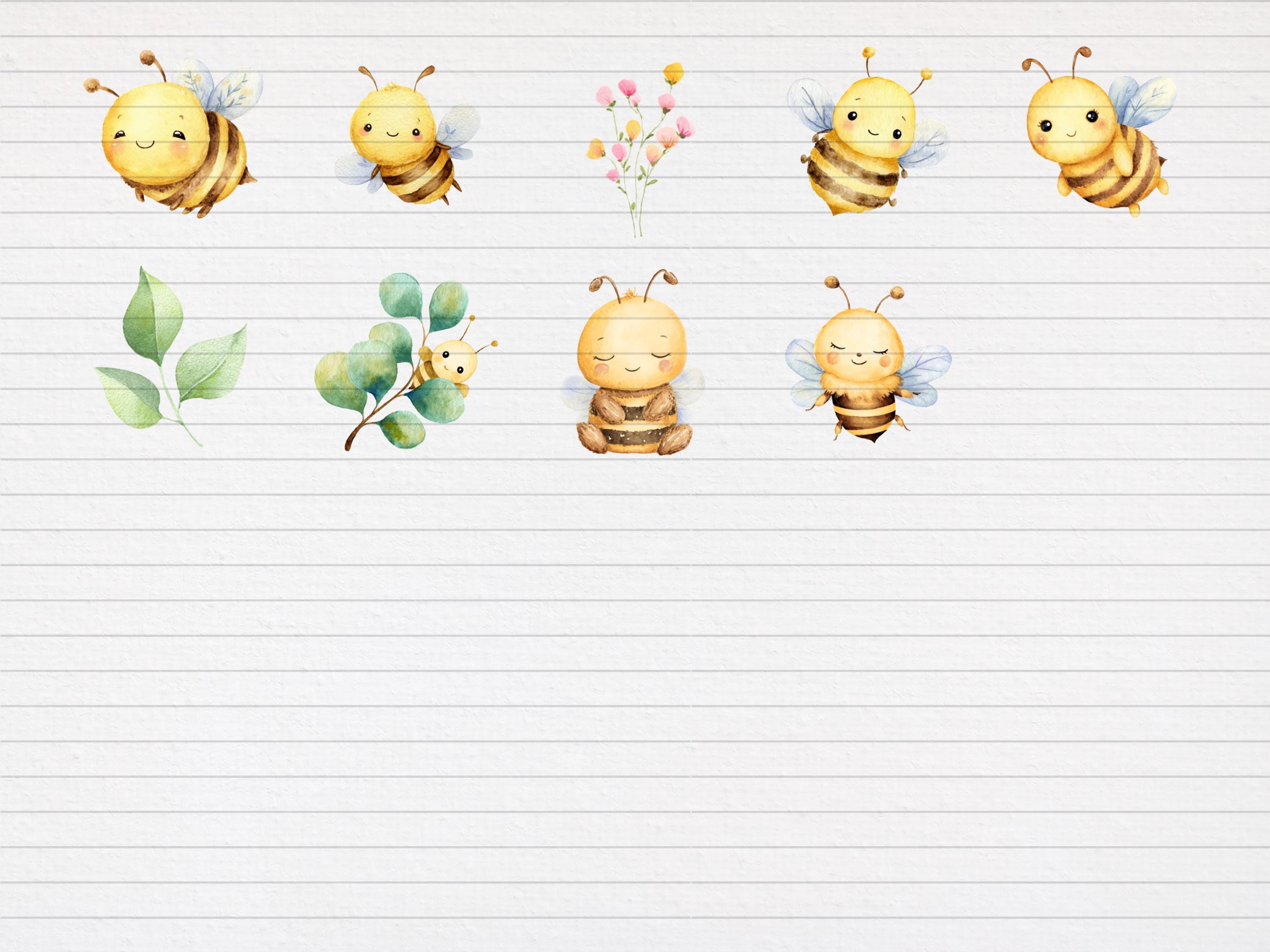 Watercolor Baby Bee Clipart Bundle, Cute Bumblebee PNG for Nursery ...