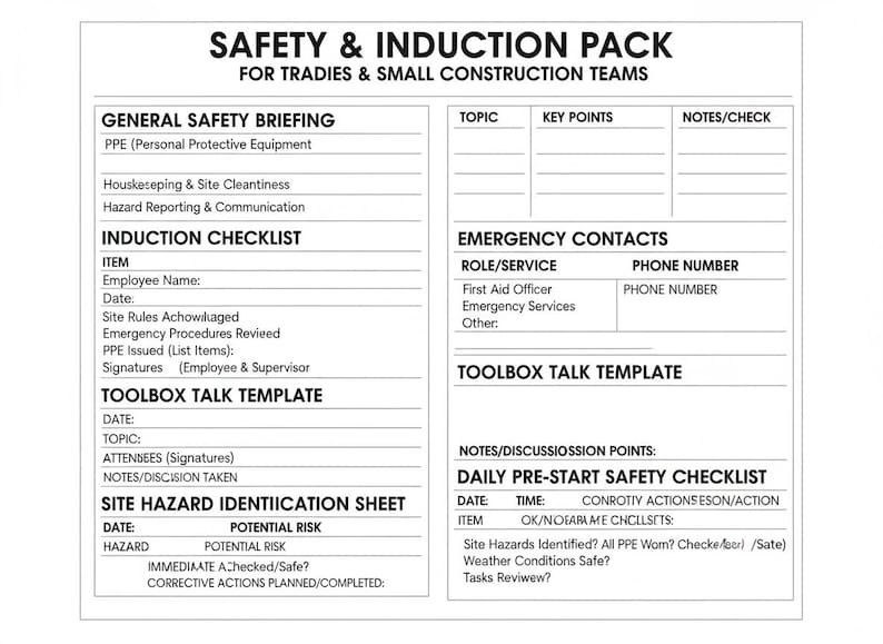 Construction Site Safety Pack | Induction Checklist, Hazard Report (A4 ...