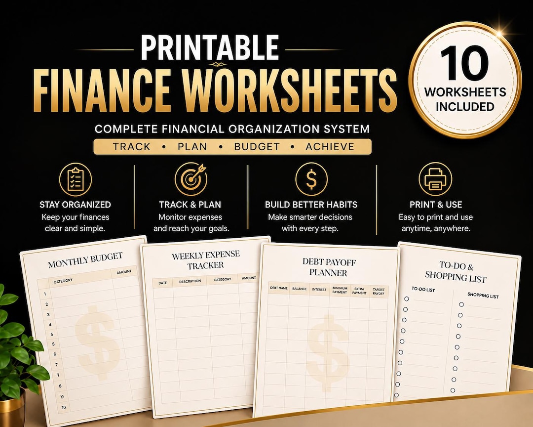 Printable Finance Worksheets, Budget Planner PDF, Expense Tracker, Debt Payoff, Monthly Budget ...